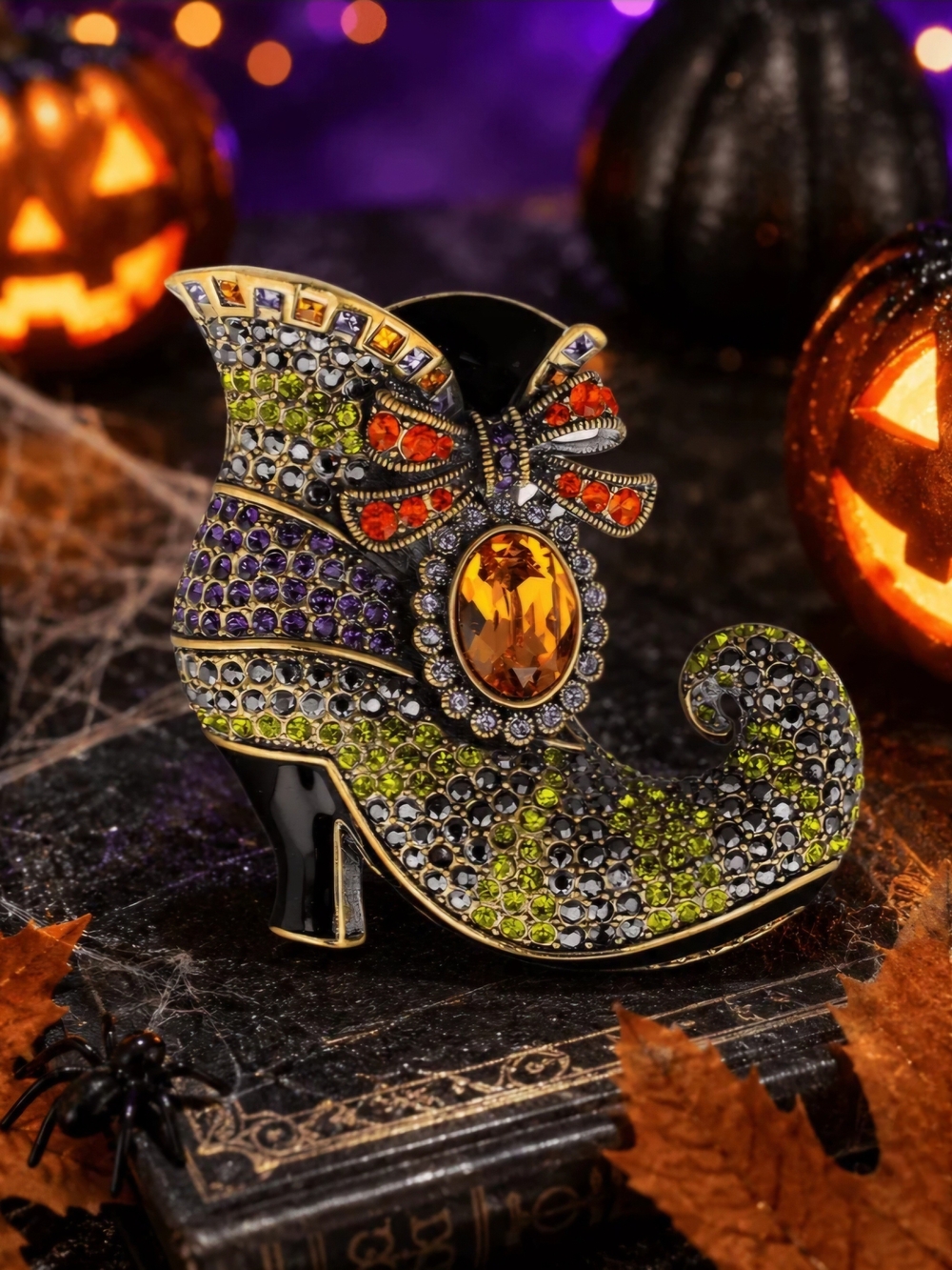 HEIDI DAUS Walk Witch Way SWAROVSKI Crystal Halloween Witch Boot Shoe Brooch Pin